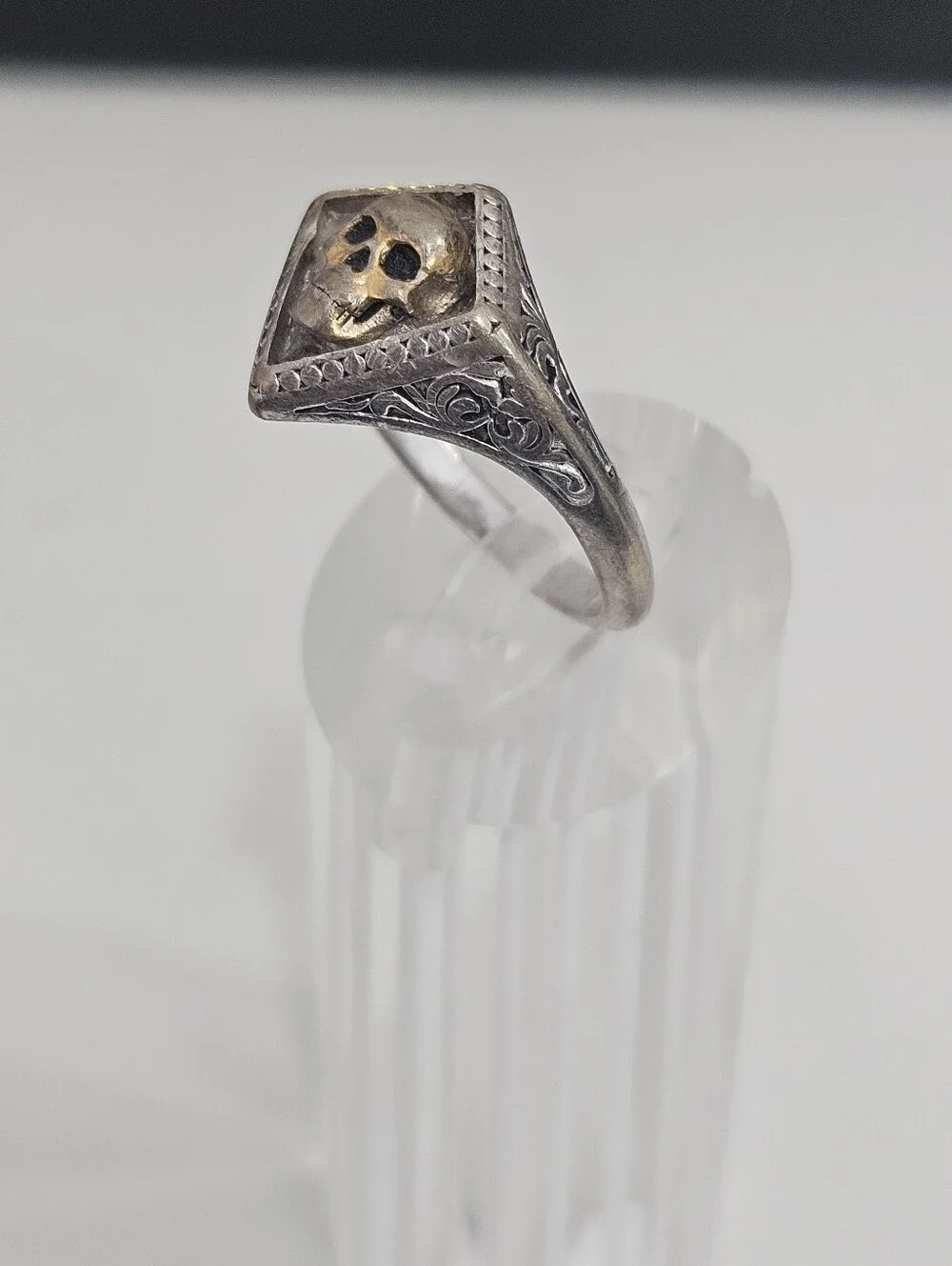 Effy 925 Skull Two Tone Gold + Sterling Silver Ring Size 10 US
